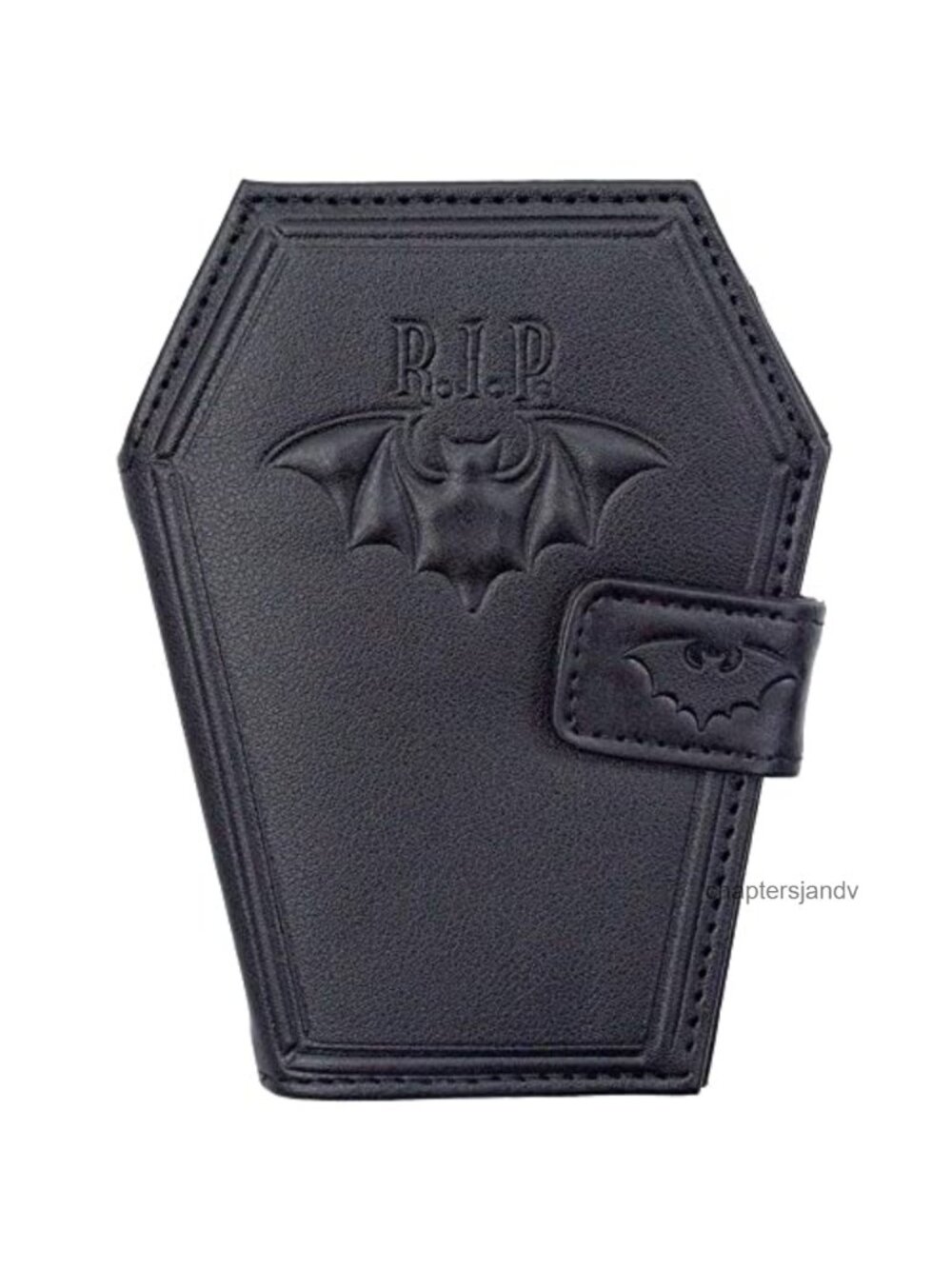 Gothic Embossed Bat Coffin Wallet Vegan Leather Snap Closure ID Card Slots